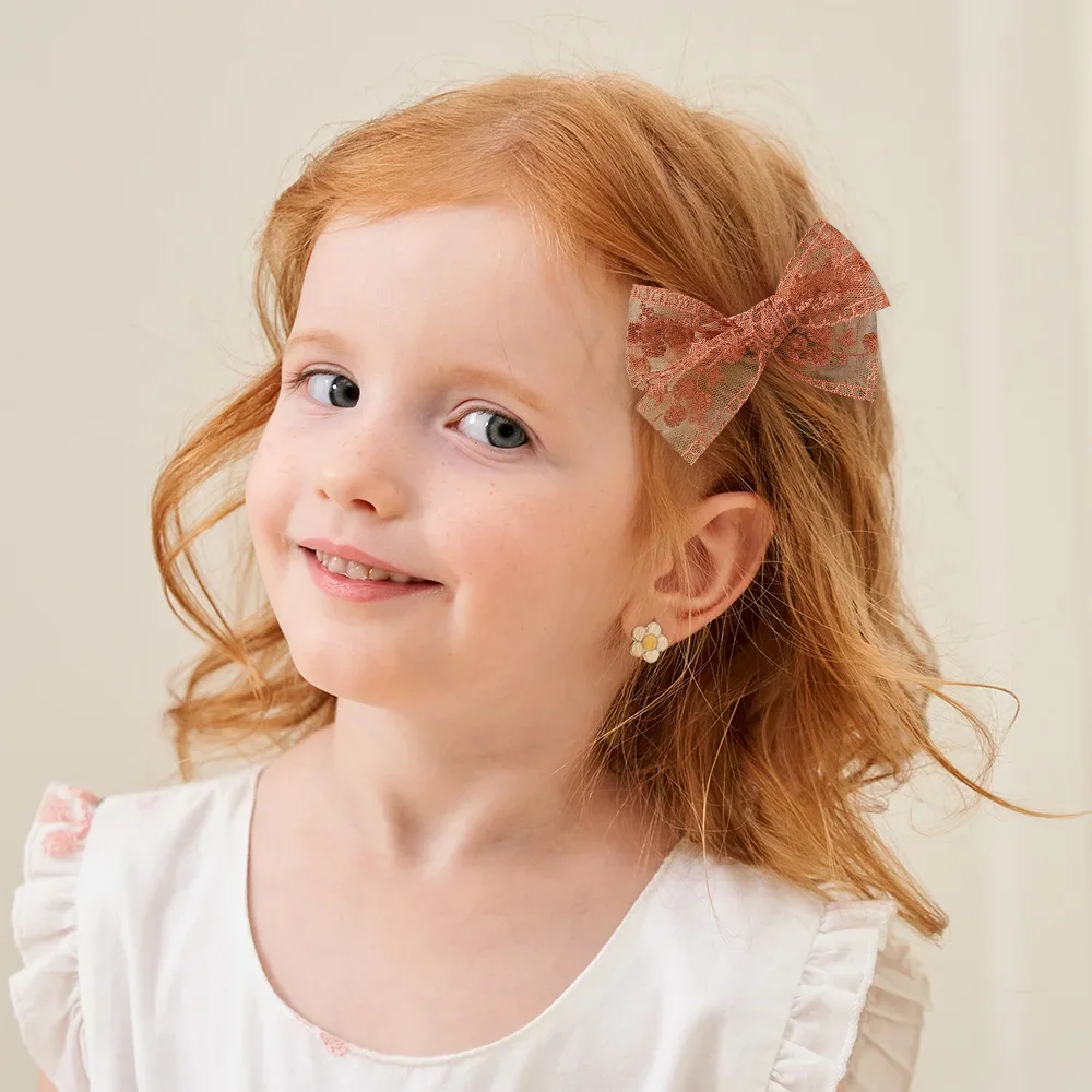 2Pcs/Set Baby Girl Hair Clip Cute Lace Cutout Bowknot Handmade Bows Hairpin Barrettes Kids Headwear Solid Color Hair Accessories image 4
