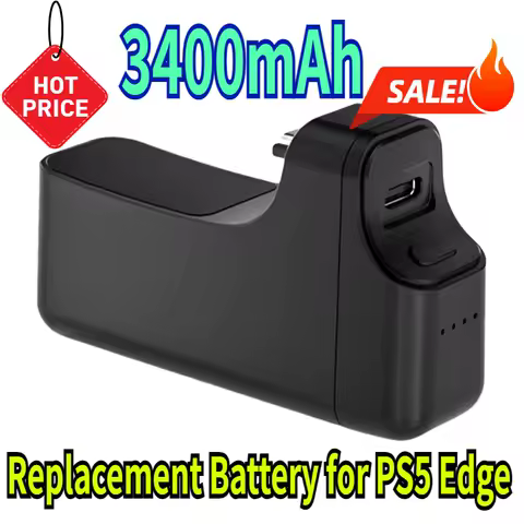 3400mAh Rechargeable External Battery LED Display Back Clip Battery Pack with Charging Cable Replacement Battery for PS5 Edge