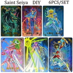 Saint Seiya DIY Shiryu Ikki Hyoga Refraction color glitter texture gauze glitter collection cards holiday gifts 6PCS/SET