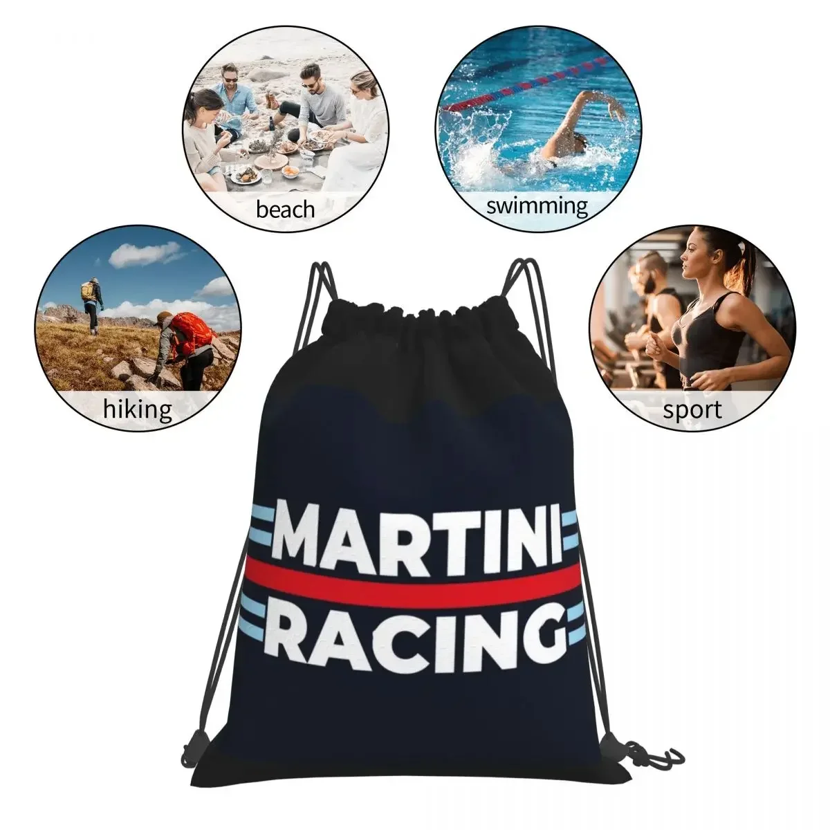 Martini Racing-mochila con Cordón portátil para hombre y mujer, bolsa deportiva informal con bolsillo, para libros, escuela