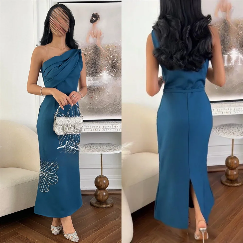 Customized Evening Dress Prom Formal Gown Halter Column Ankle Length Skirts Flower Bespoke Occasion Dresses Saudi Arabia