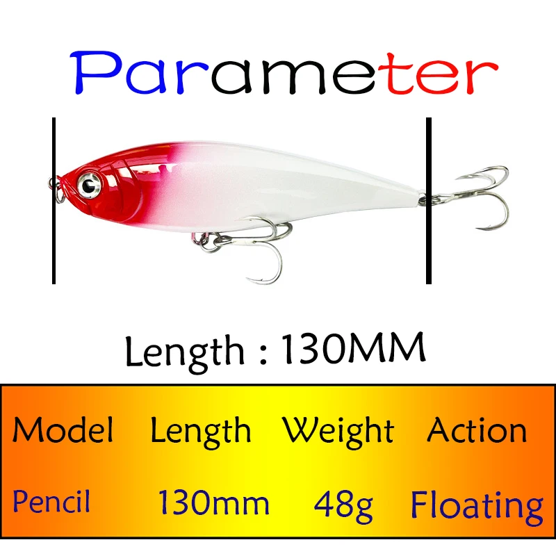 Testar Fishing Lure 130mm 48g Big Game Floating Pencil Bait Long Casting Artificial Trolling Laser Stickbait for GT Tuna Pesca