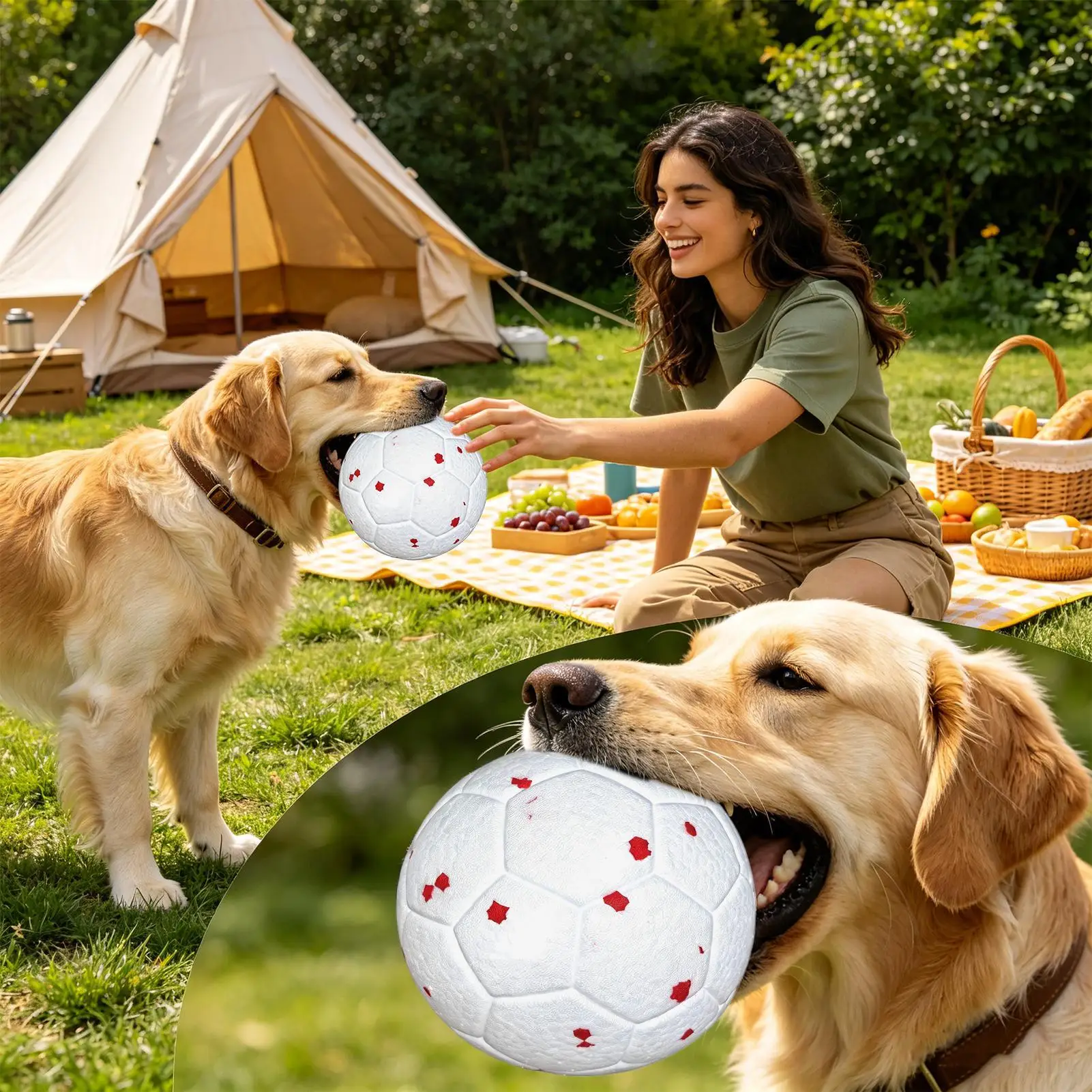 Dog Soccer Ball Toy Teeth Cleaning Interactive Companion Chewers Toy Soccer Ball For Living Room Balcony Yard Garden Camping view 3