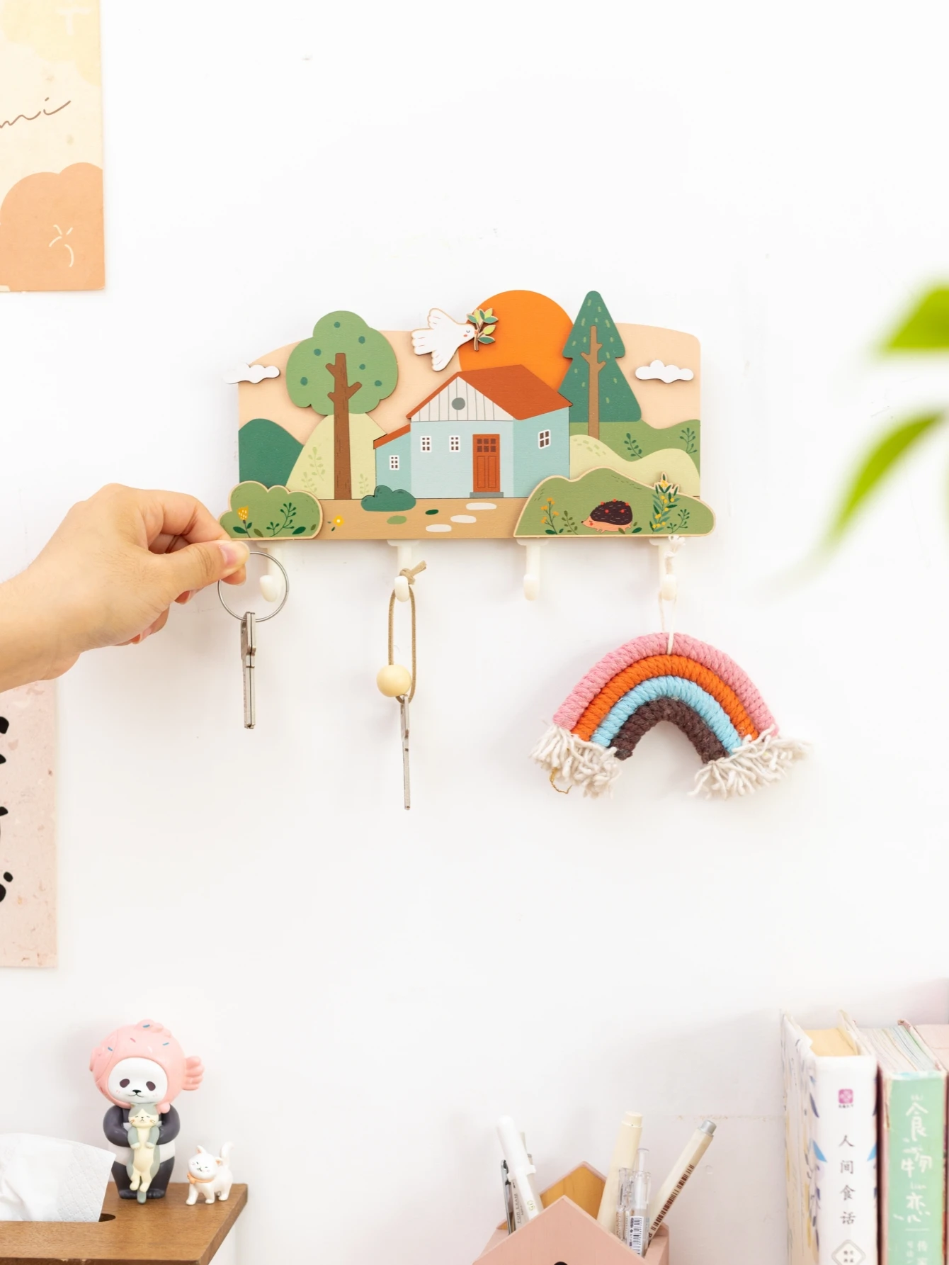 Keys Holder Wall Hook Cute Cartoon House Home Decor Umbrellas towels hats clothes hooks voordeur Bedroom Door Hangers Wall Shelf