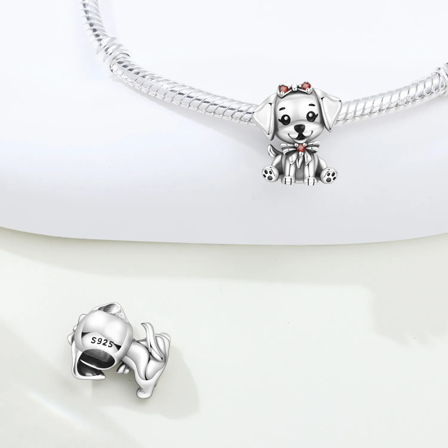 

Cycuff 925 Sterling Silver Cute Bow Dog Animal Pet Beads Original Pendants Bracelet Charm Jewelry Party DIY Trendy Gifts
