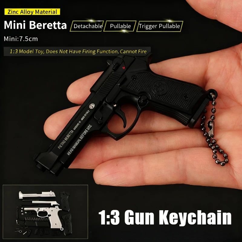 

New 1:3 Scale Mini Beretta M92A1 Detachable Alloy Toy Model Keychain PBBG Themed Pendant Decoration Crafts Figurines & Miniature