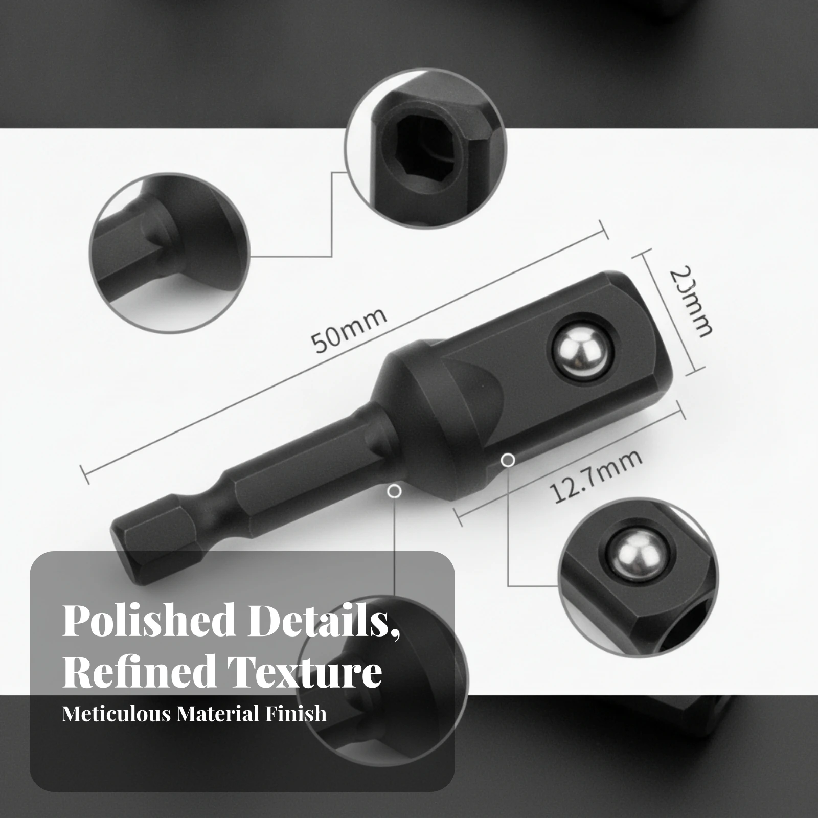 Cylindrical Hex to Square Drive Adapter Tool Accessory Darkened 6.35 Mm Hex Driver Adapter Forged-Looking for Impact Wrenches view 6