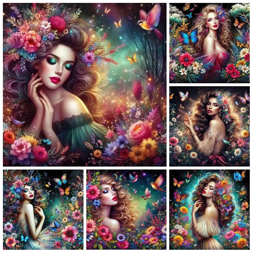 DIY Diamond Painting 2025 New Beautiful Woman and Flower Embroidery Full Diamond Mosaic Portrait Cross Stitch