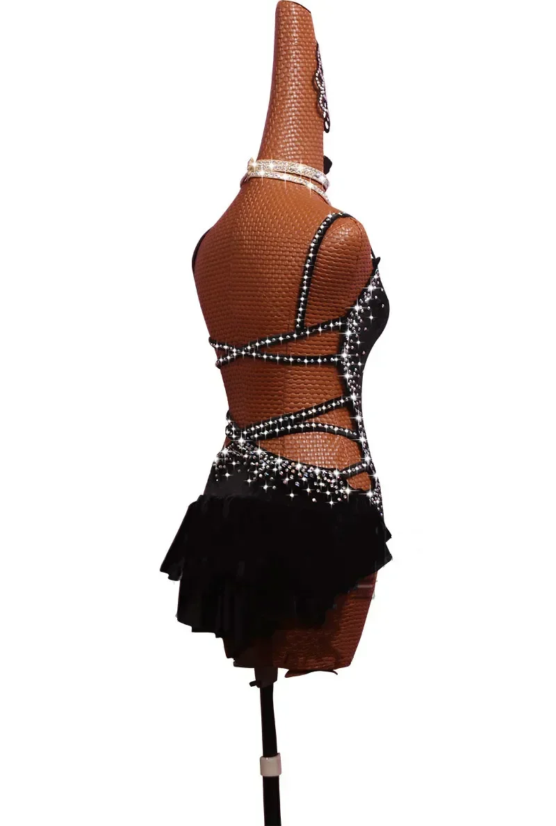 Costume de danse latine, robe de spectacle, combinaison Sasa Dance SALSA, robe de danse noire à cravate Sexy
