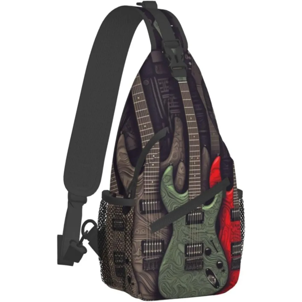 Guitar pattern Print Cross Chest Bag Crossbody Backpack Sling Shoulder Bag Travel Hiking Daypack Cycling Bag