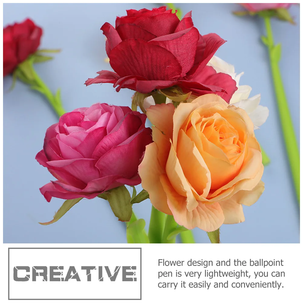 

4pcs Rose Shaped Writing Pens Silicone Gel Pens Smooth Writing Comfort Grip Lightweight Flower Design Office School Student Use