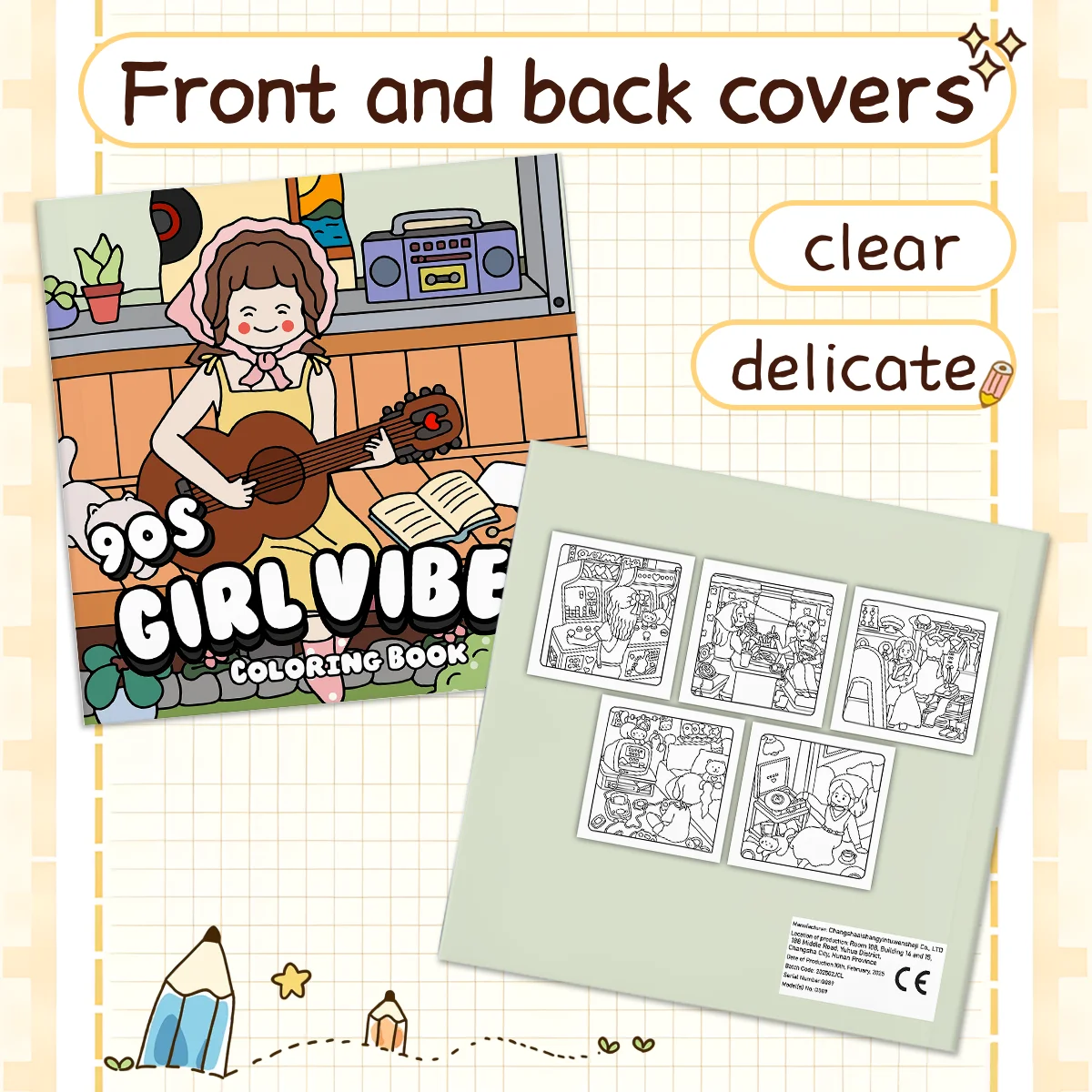 90s GIRL VIBES Coloring Book for Adults Featuring Cartoon Bold-easy Patterns for Relaxation Kids DIY Painting Drawing Books ﻿