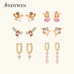 ANDYWEN 925 Sterling Silver Zircon Circle Drop Earring Pendientes Clips Rock Punk 2025 Wedding Rock Jewelry Gift
