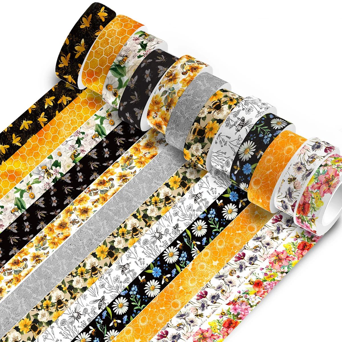 

12 rolls, bee flower pattern tape set, suitable for diary scrapbook photo frame DIY decoration tape, gift wrapping supplies