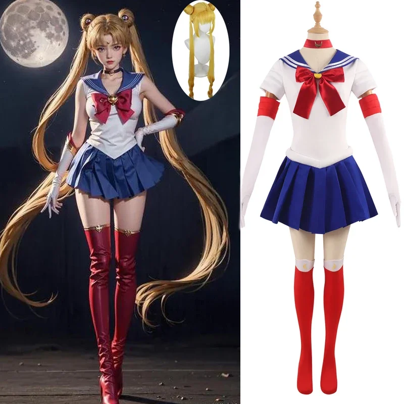 

Anime Sailor Tsukino Usagi Serena Cosplay Costume Dress Kids Adults Uniform