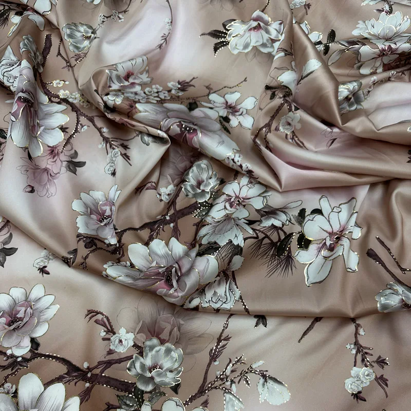 Smooth Floral Patterned Printed Satin Fabric, Soft Flowy Summer Fabric, For Dressmaking or Evening Gowns, By The Yard