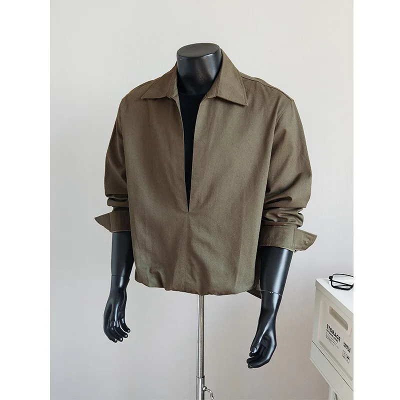 Relaxed Fake Two Piece Long Sleeved Pullover Shirt for Men Casual Versatile Business Shirts Loose Social Streetwear Men Clothing