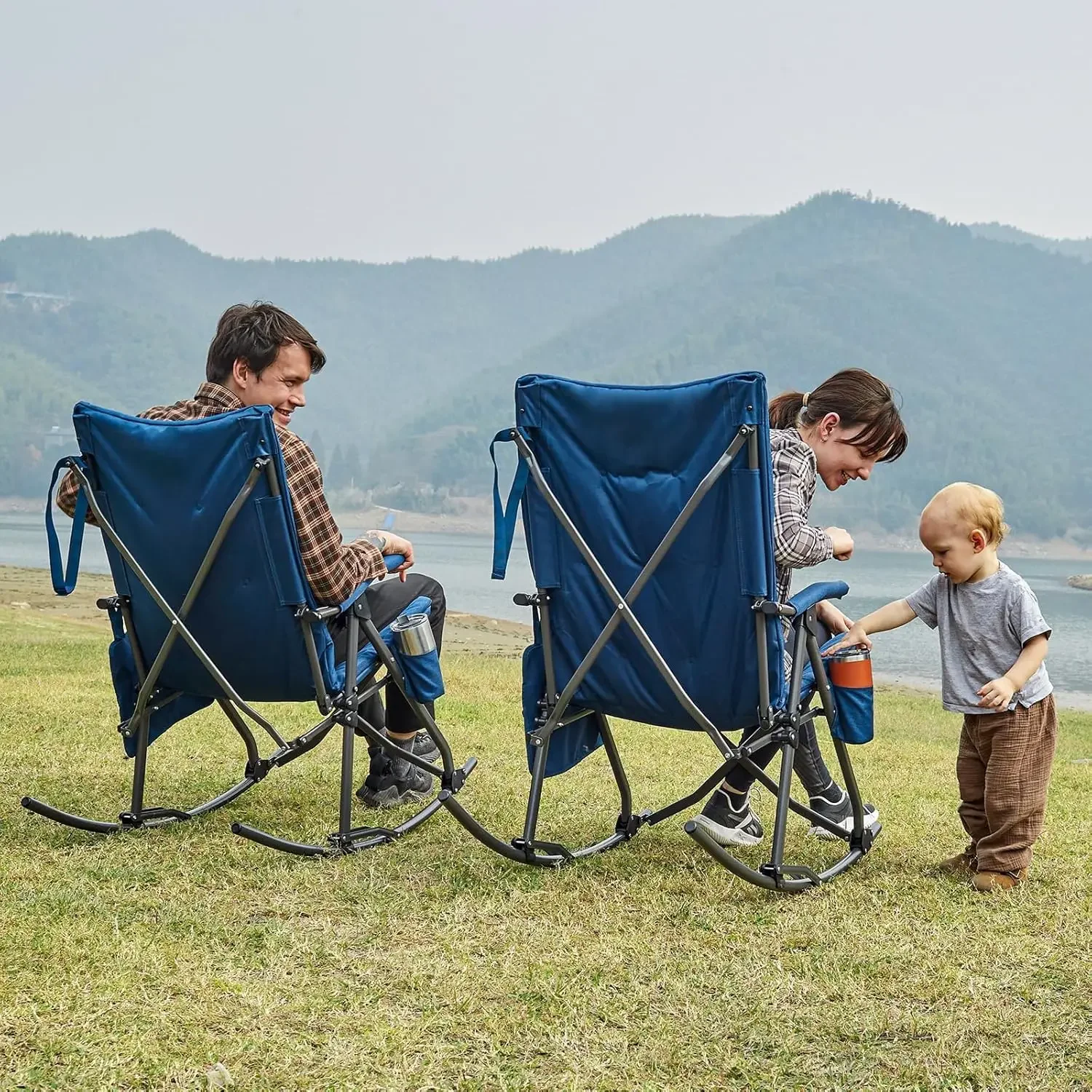 Oversized Folding Rocking Camping Chair Padded Portable Rocker Chair For Patio Lawn And Outdoors Heavy Duty Hard Armchair For Ad