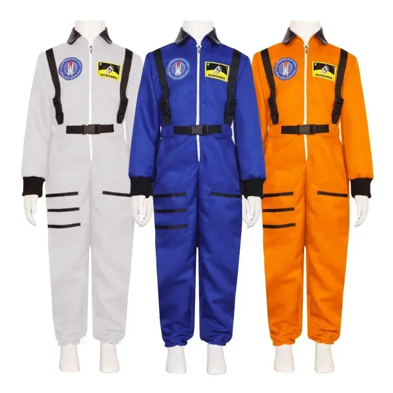 Disfraz de astronauta para niños y adultos, traje espacial para hombres y mujeres, juego de rol para pareja, mono con cremallera para carnaval, disfraces blancos de astronauta