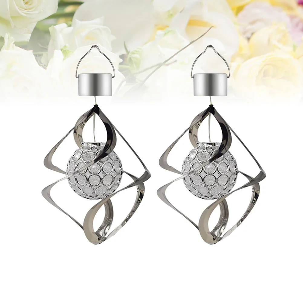 

2 pcs Solar Wind Chime Led Color Changing Hanging Light Decorative Wind Bell Lamp For Outdoor Garden Lawn Balcony Patio Silver,