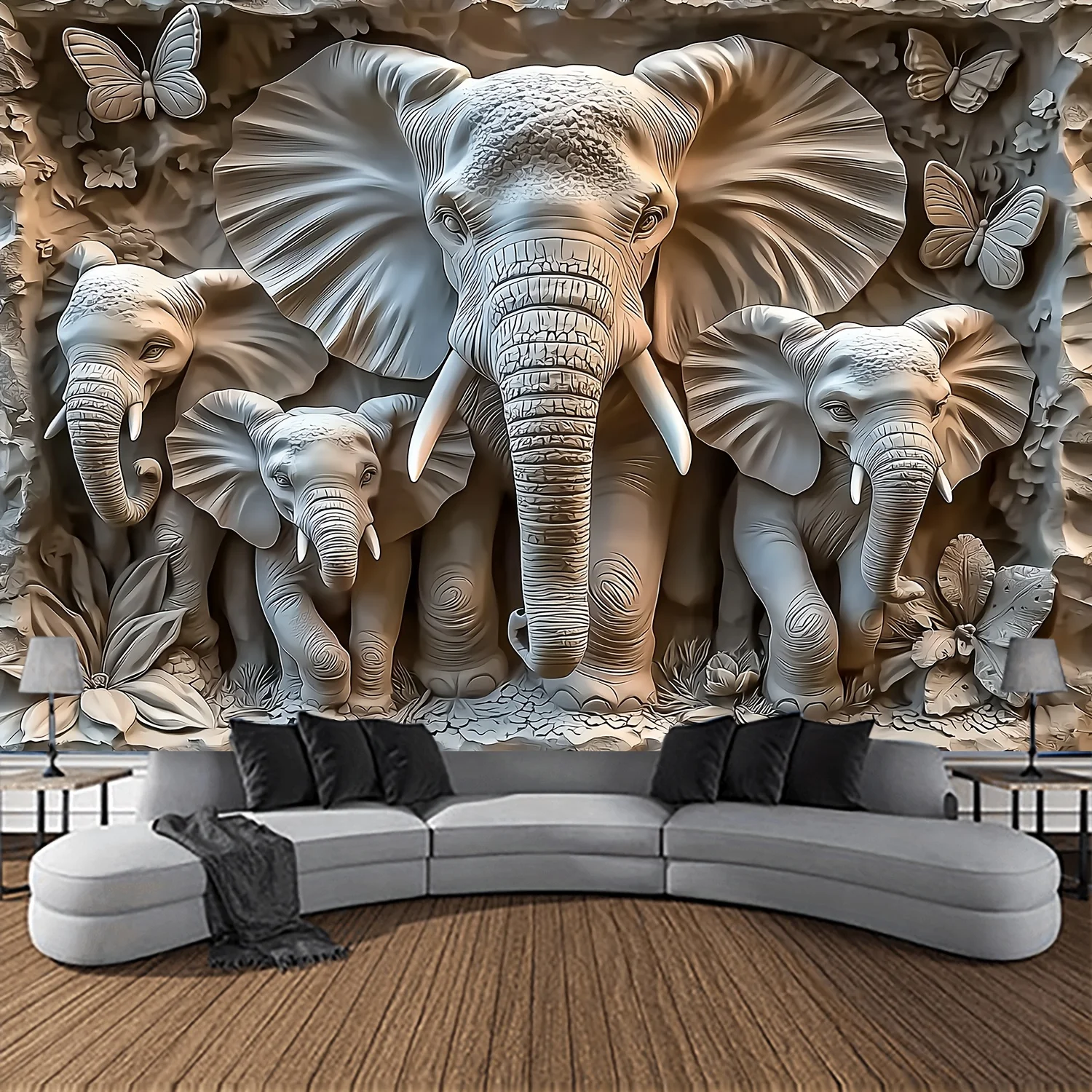 Elephant Family Tapestry Perfect For Home Decor Adding A Touch Of Nature And Artistic Charm To Your Living Space