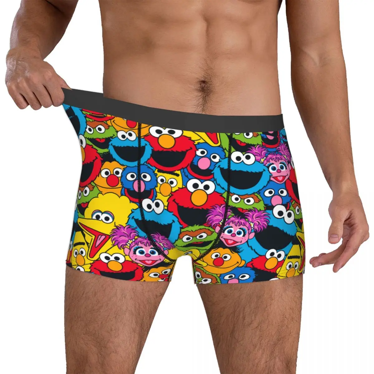 Calça de rua gergelim masculina, pugilista padrão, cueca respirável, monstro de biscoito Desenhos animados, cuecas boxer humorísticas