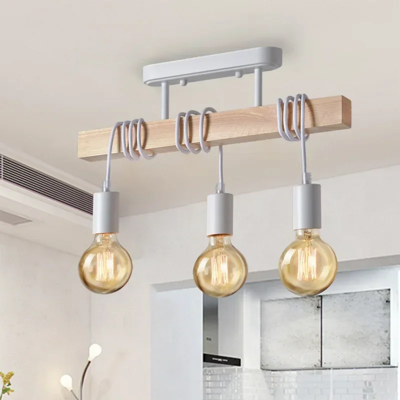 American Retro Wood Art Winding Suction Hanging Dual-use Lamps Living Room Dining Room Bedroom Chandelier Ceiling Light