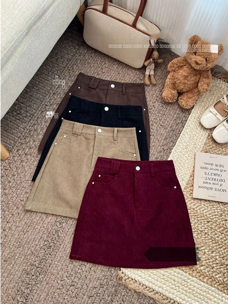 

Гонконг Sle, новая зимняя юбка трапециевидной формы с высокой талией, вельветовая противоскользящая корейская версия, универсальная светонепроницаемая юбка