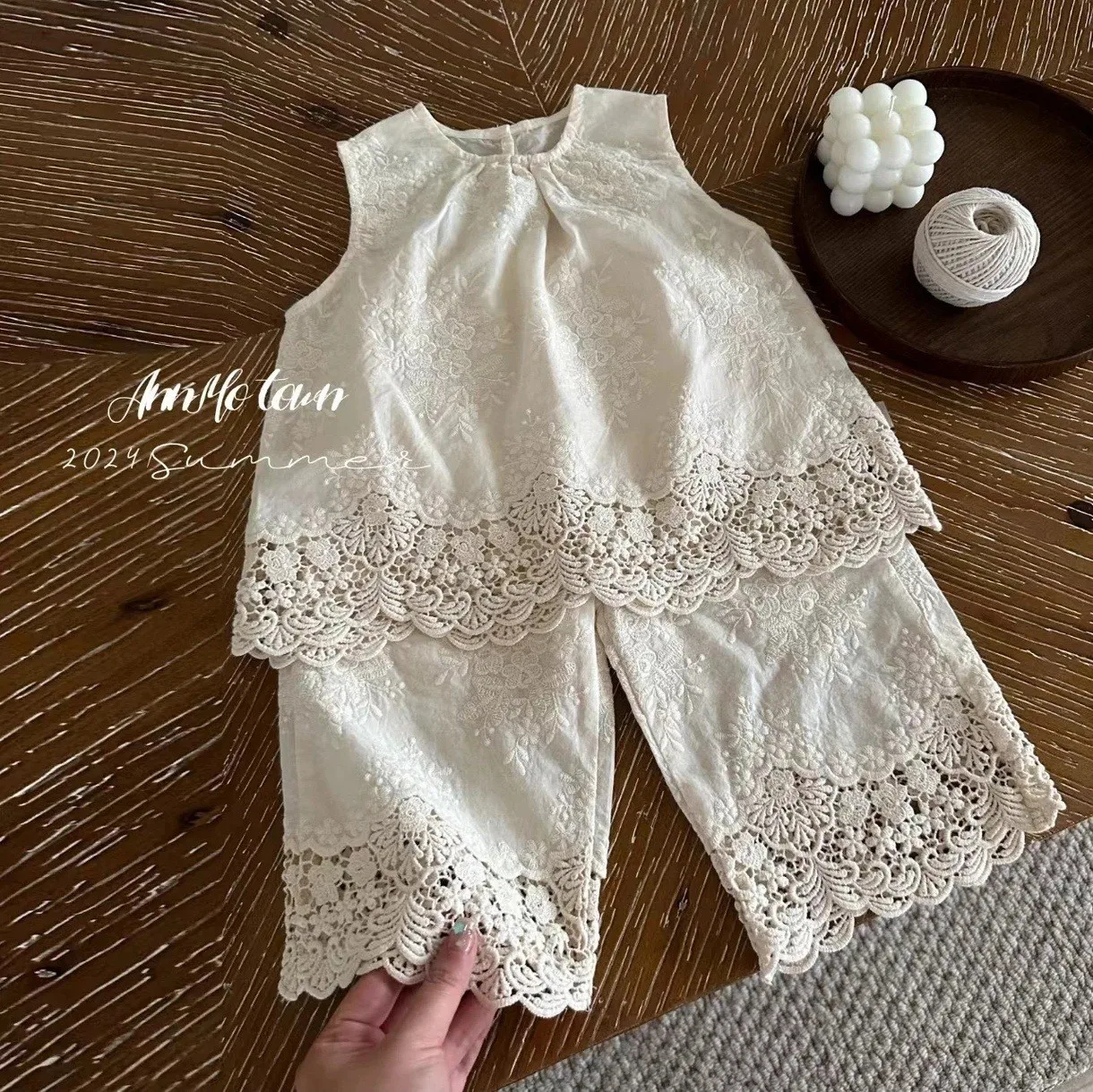 

2024 New Summer Korean Style 2-7Yrs Baby Girls Clothing Set Sleeveless Cotton Embroidered Vest+Shorts Baby Girl Clothes Suit