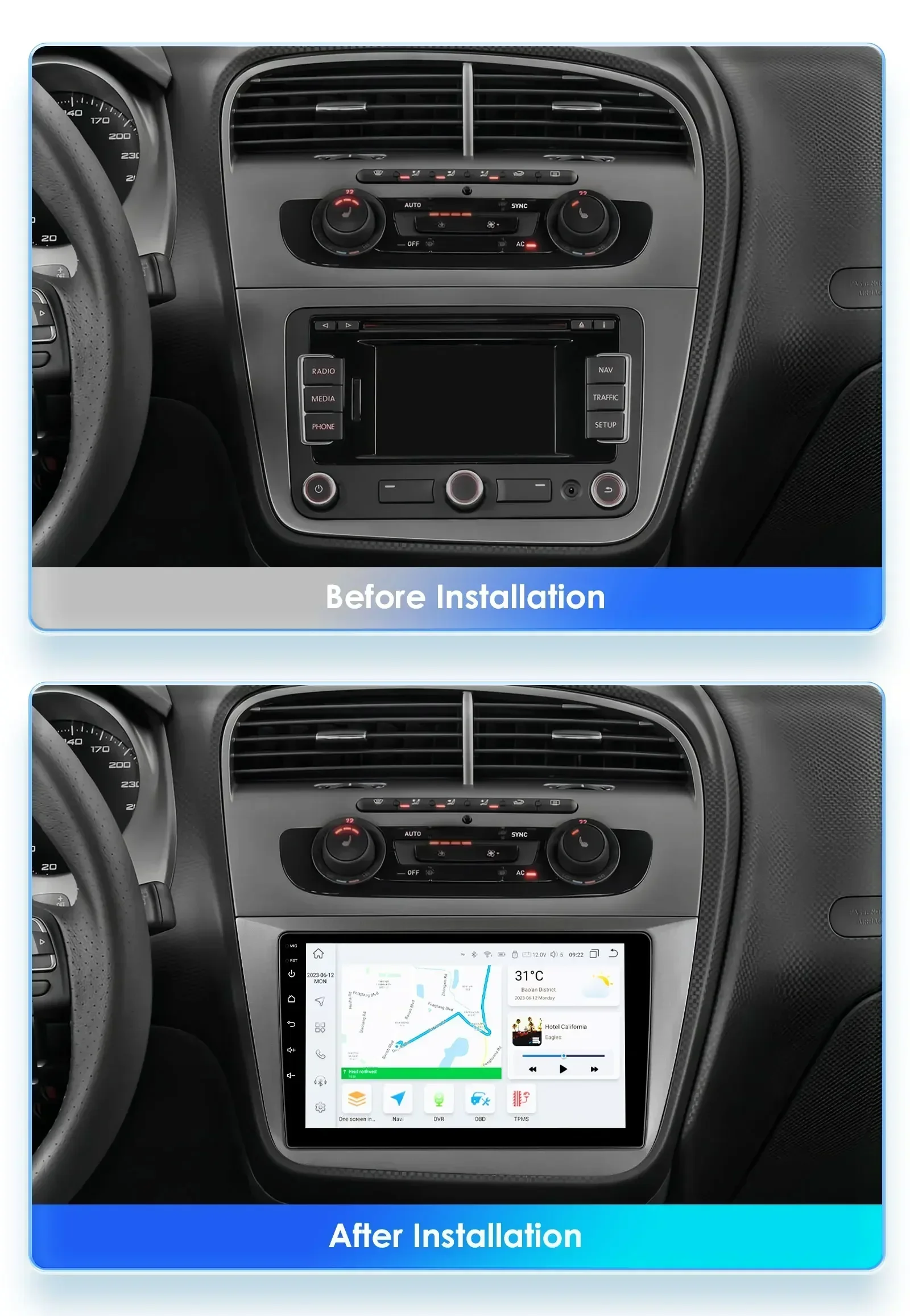 Hizpo 9 "reproductor Multimedia de coche para Seat Altea Toledo 2004 - 2015 Android estéreo 2din Radio pantalla Carplay GPS Navi RDS DSP BT 4G