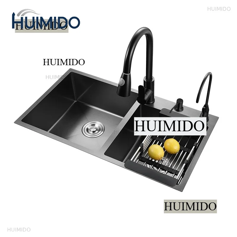 Stainless Steel Kitchen Sinks Under Platform Double Luxury Washing sink Trough Sink Black Nano Wash Basin Kitchen Accessories
