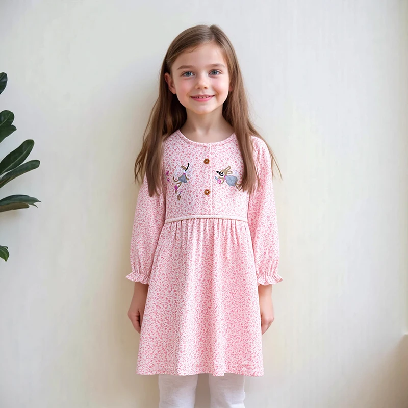 Little maven Spring Girls Long Sleeve Dress Embroidered Cartoon Angel Dress Autumn Children Kids Party Dress Costumes