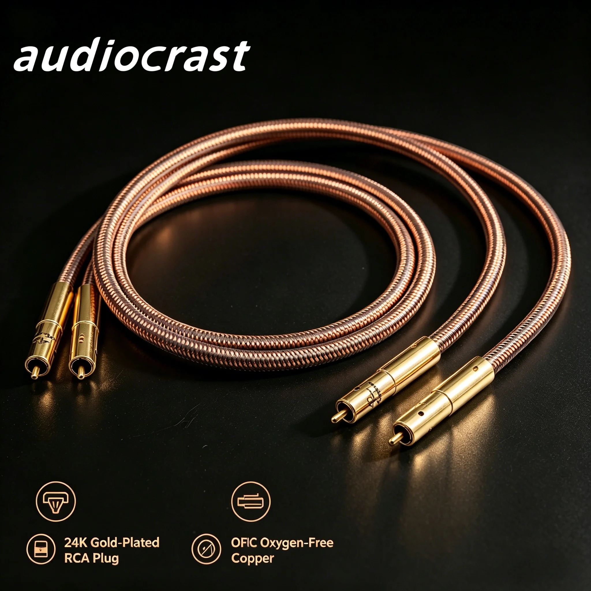 

Audiocrast OCC Copper RCA Interconnect, 24K Gold-Plated Connectors with Copper Braided Sheath for Hi-Fi System Upgrades