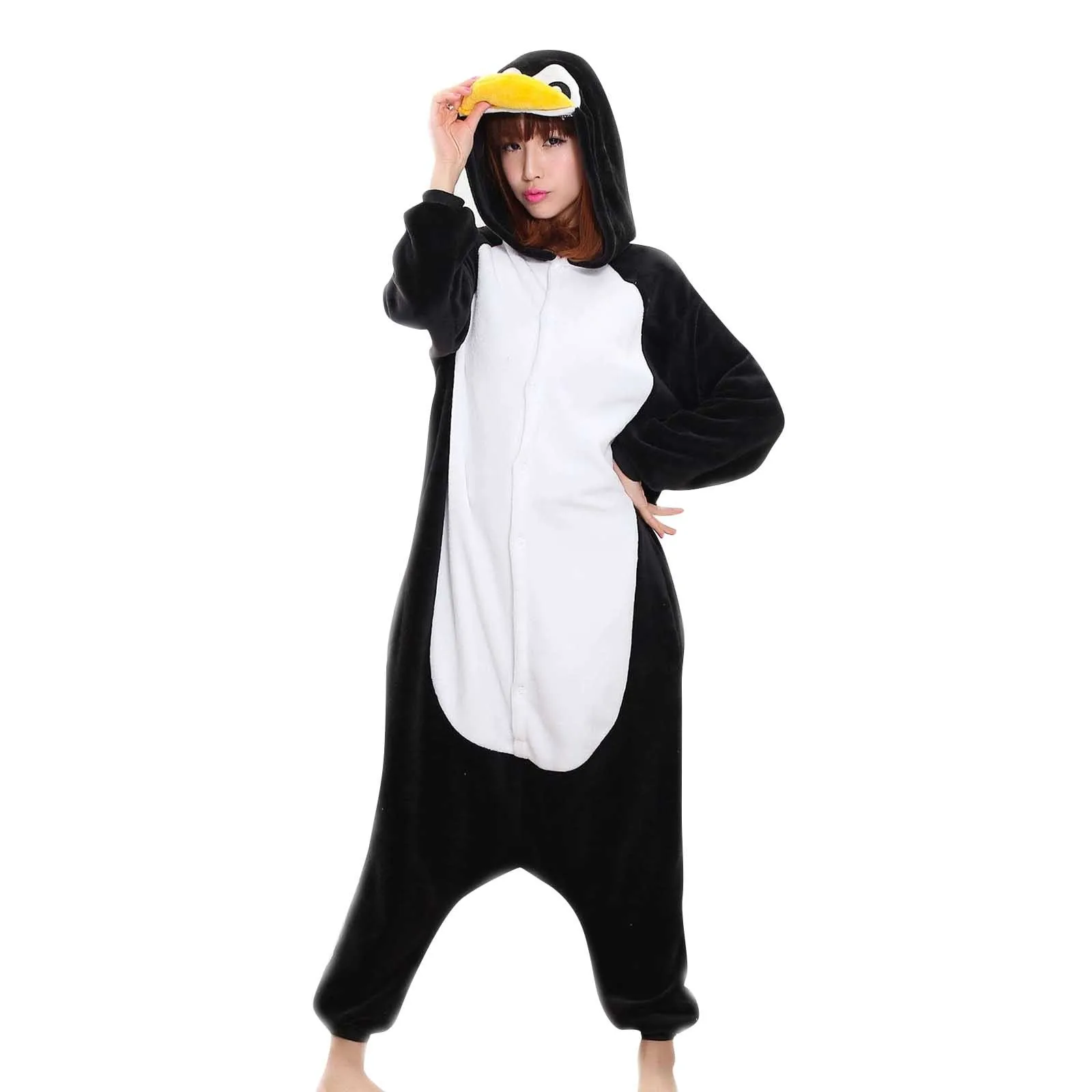 Adult Penguin Pajamas One Piece Kids Christmas Cosplay Costume Flannel Warm Animal Homewear Sleepwear for Women Men