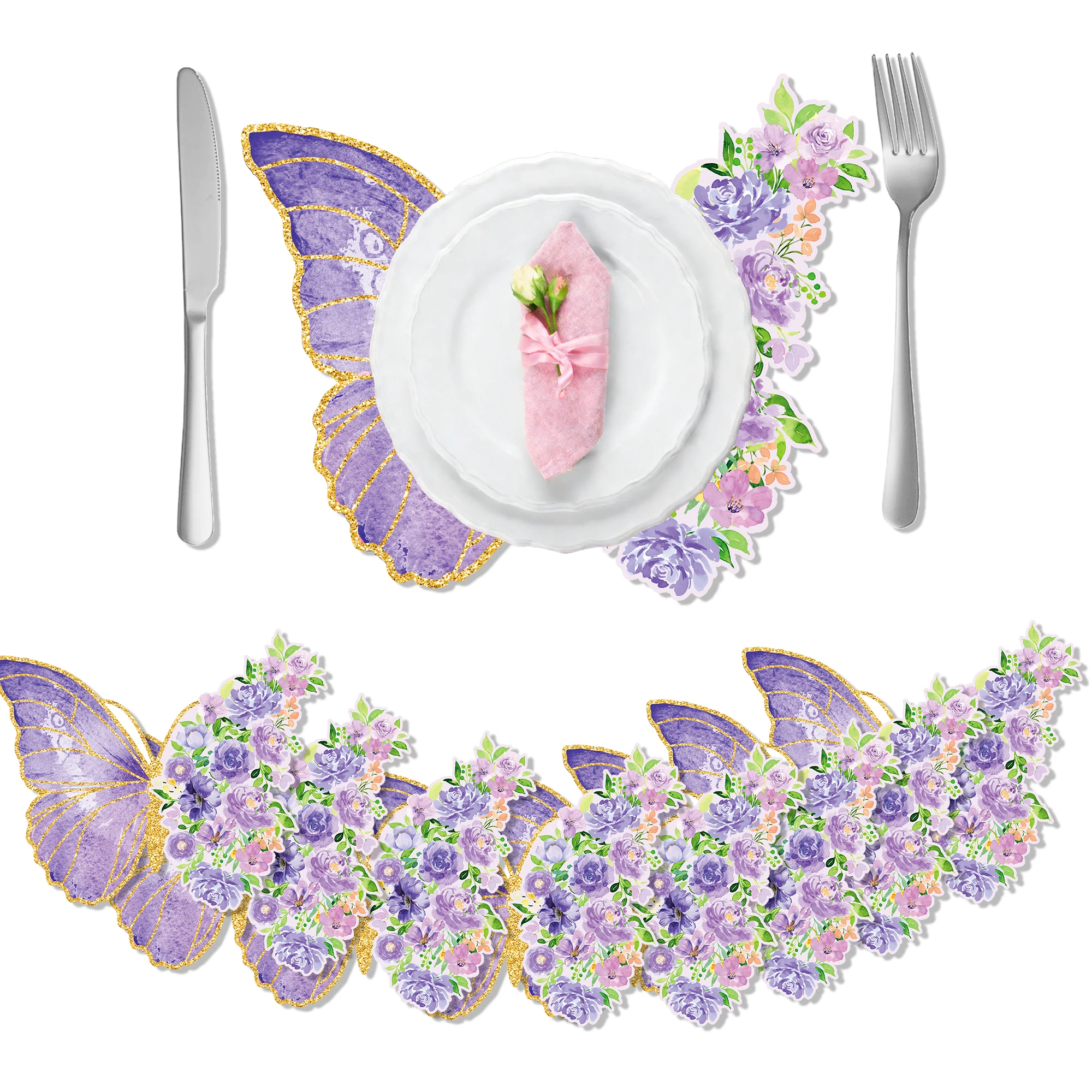 Conjunto de 10 peças de toalhas de mesa descartáveis ​​com estampa de borboleta e rosa, toalhas de mesa para jantar, decoração de casamento, aniversário, suprimentos para festas
