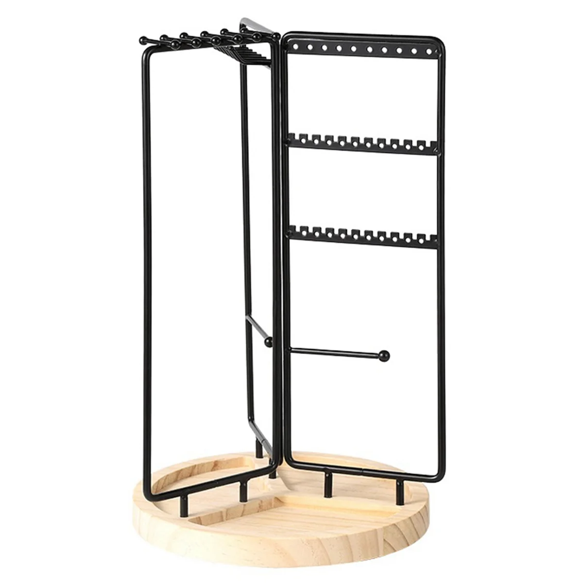 

Jewelry Organizer Stand Rotating Jewelry Display with Metal Frame, with Bottom Tray, Jewelry Tower Organizer (Black)