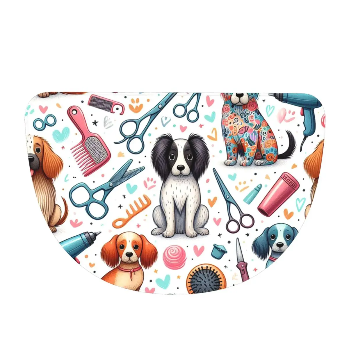 Dog Grooming Printed Soft Flannel Half Round Doormat Non Slip Bathroom Mat Absorbent Floor Carpet for Garage