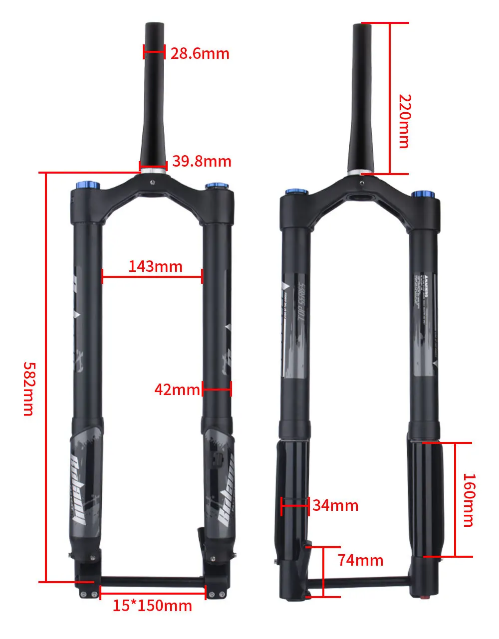 Aluminum Alloy Mountain Bike Fork, Damping Adjustment, Shock Absorbing, Reverse, Barrel Axle, 150*15mm, 26 