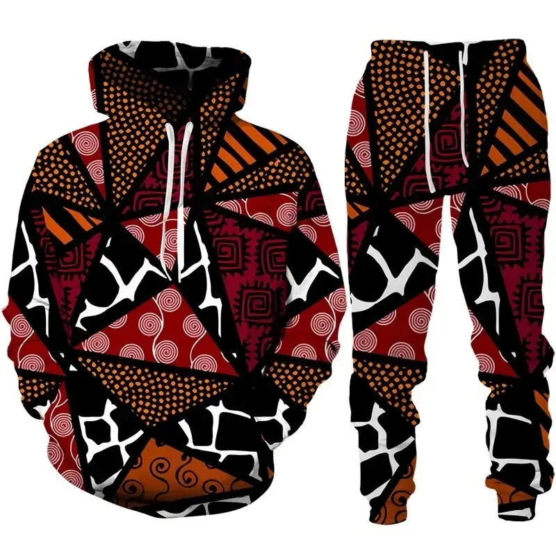 Ethnic Hoodie Set Men 3d Print Hoodies Trousers Suits Men Tracksuit Sets Personality Oversize Long Sleeve Ethnic Style Suit