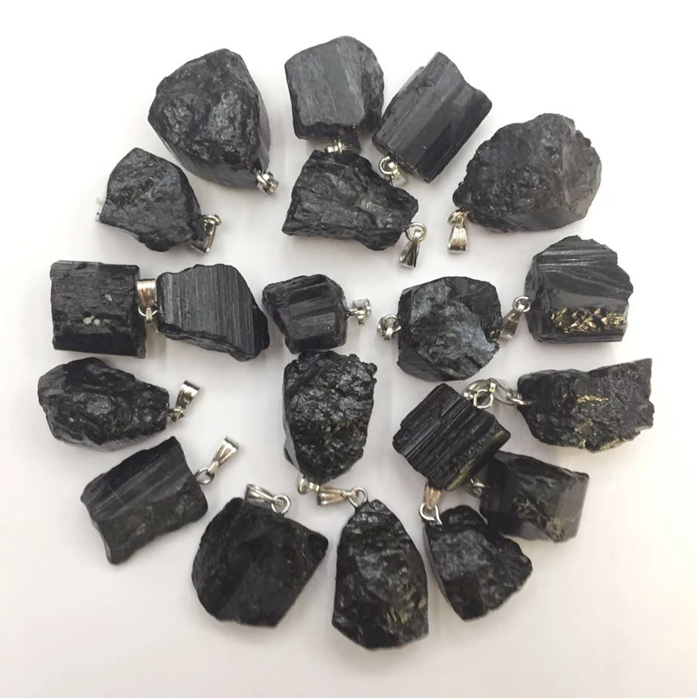 2020 Z new fashion noble black tourmaline small chaotic stone necklace pendant free shipping 50 per pack  low price