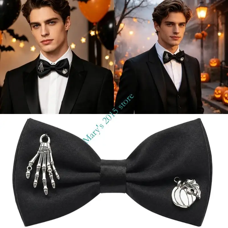 Black Halloween Costume Neckwear for Men and Women Lightweight Polyester Bowtie for Party Outfits and Theme Days