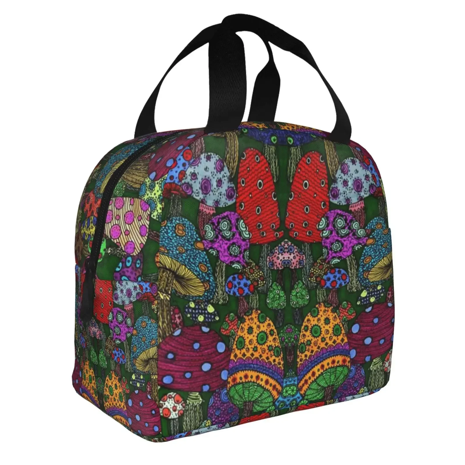 Psychedelic Mushroom Print Lunch Bag For Girls Funny Lunch Box Fun Picnic Cooler Bag Portable Zipper Oxford Thermal Lunch Bags