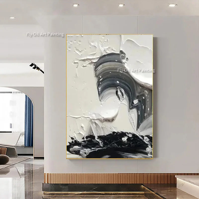 Black And White Abstract Knife Thick Oil Painting On Canvas Hand Painted Abstract Wall Art Decor Unframed Contemporary Artwork