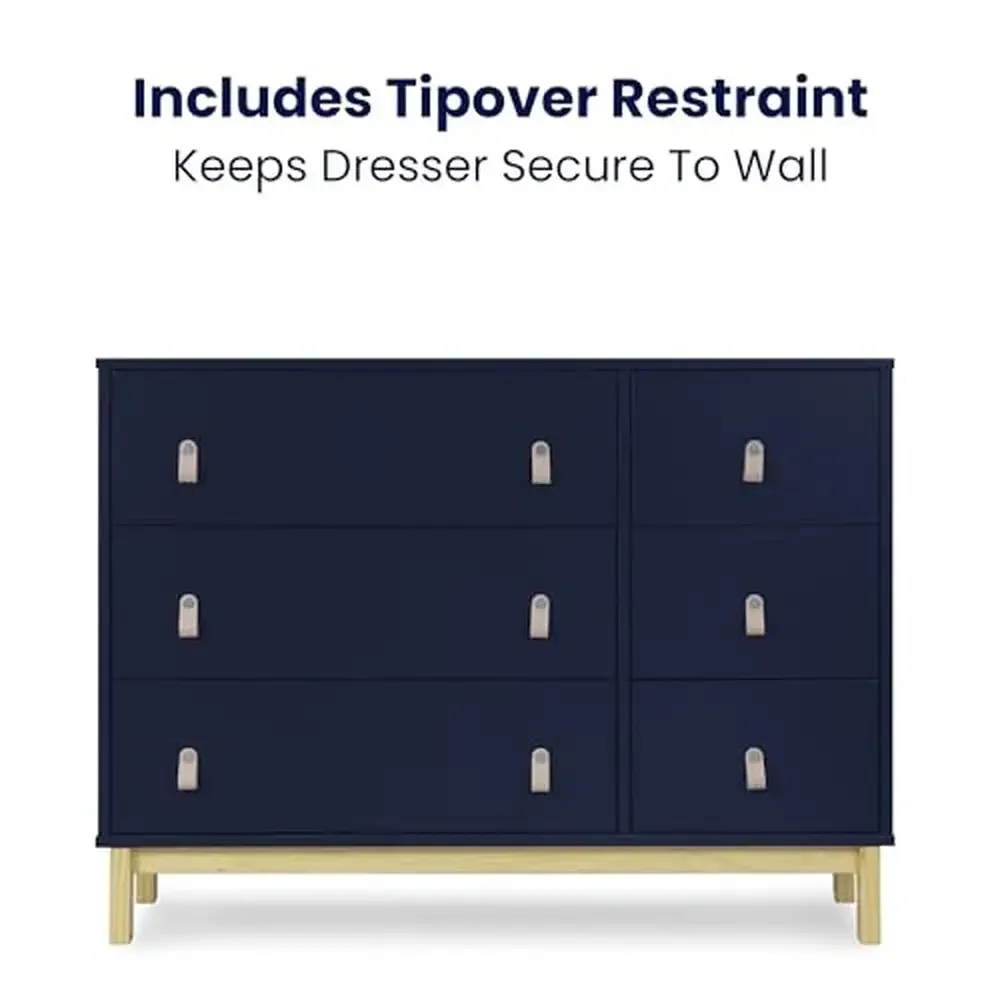 6 ลิ้นชัก Dresser หนังดึงลิ้นชักประสาน Greenguard Gold Certified Navy/Natural ปลอดภัยตัวเลือก Easy Assembly ทนทาน