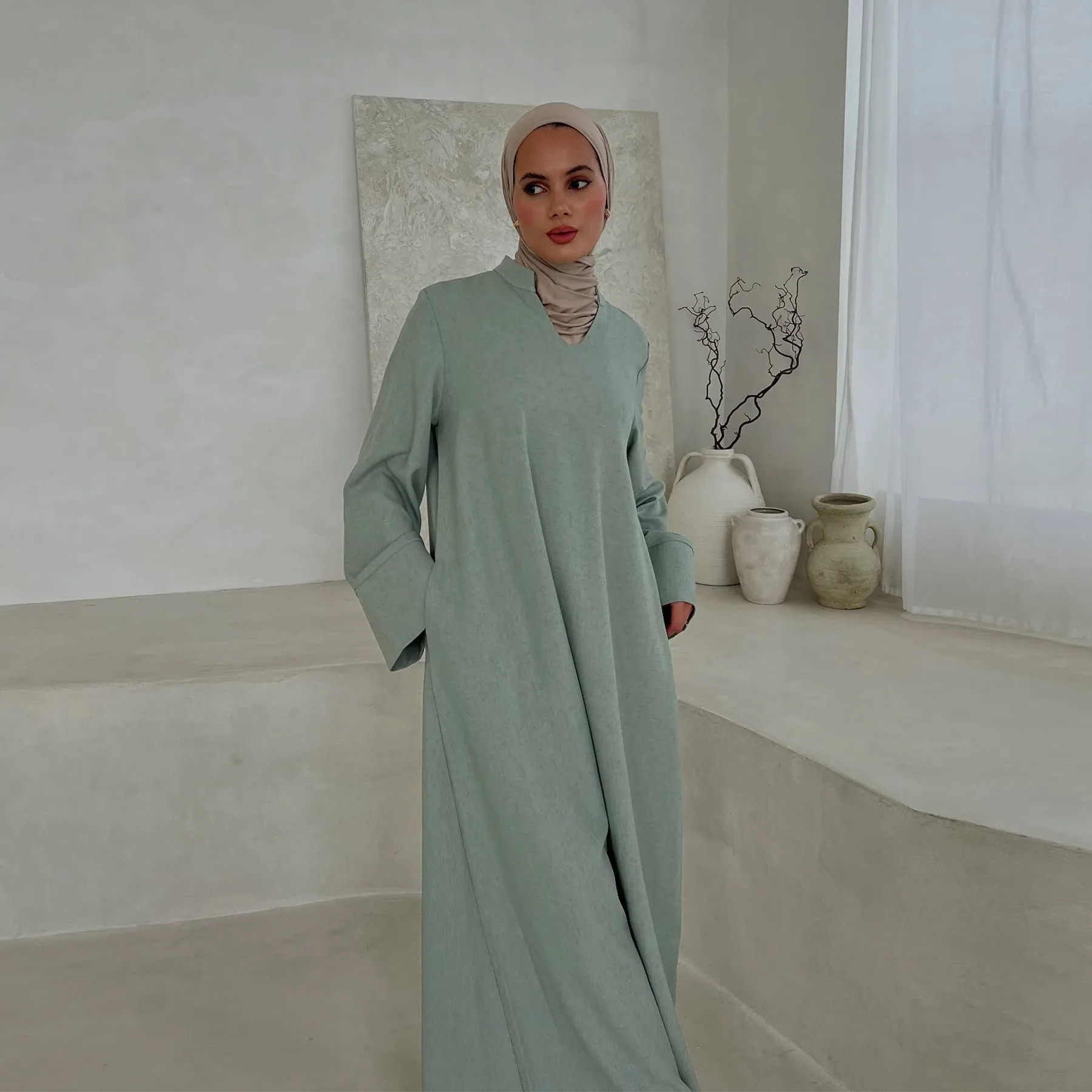 Eid Pianura Allentato Abaya Musulmano Abito Lungo Casual Abaya per Le Donne Dubai Lusso Turchia Abiti Islamici Caftano Veste Ramadan Jalabiya