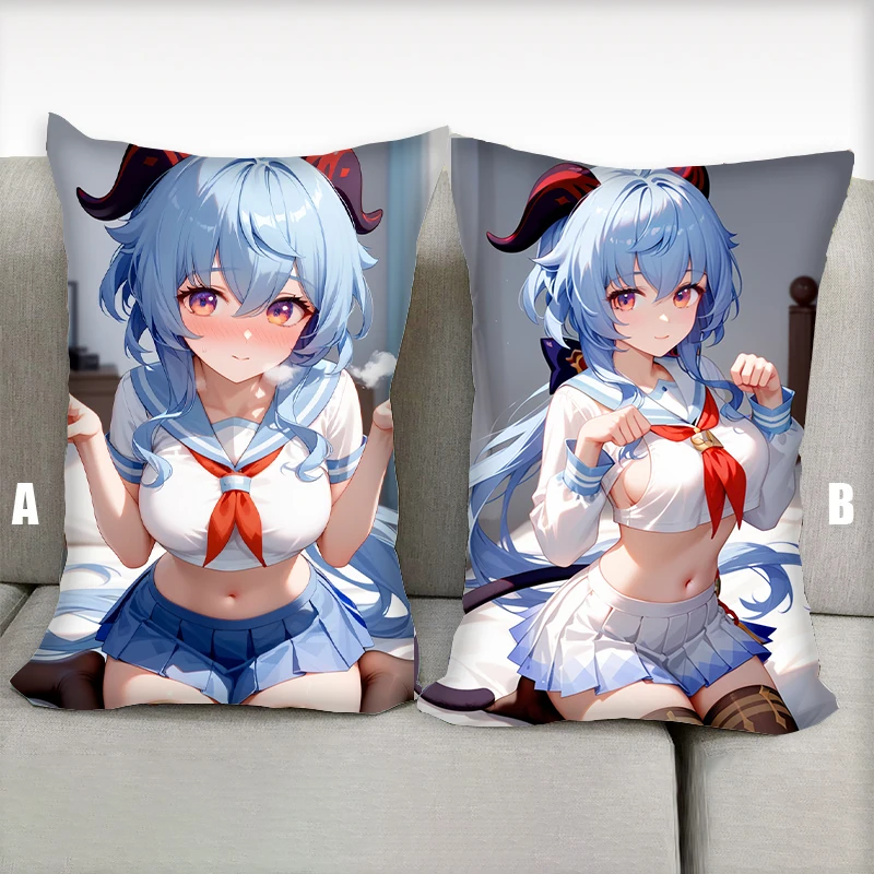 Dakimakura Anime Pillow Keqing Ganyu Genshin Impact Yuri Half body Cartoon Pillow Core Double Side Print Bedding Gifts