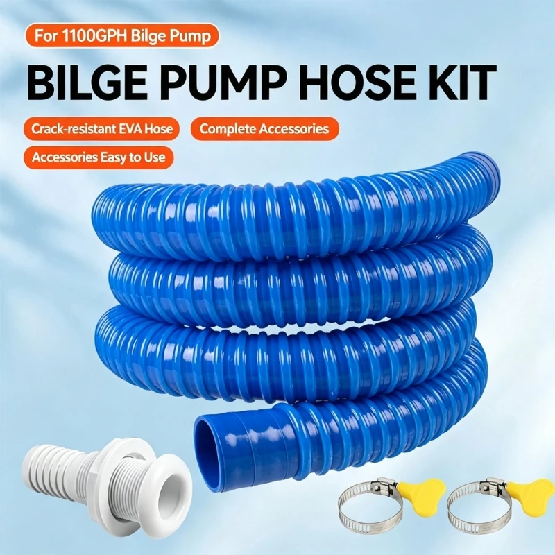 Bilge Pump Hose Installation 1-1/8 Inch Connection, 2 M Corrugated PVC Hose with Fitting and 2 Clamps for Boat Service H9EE