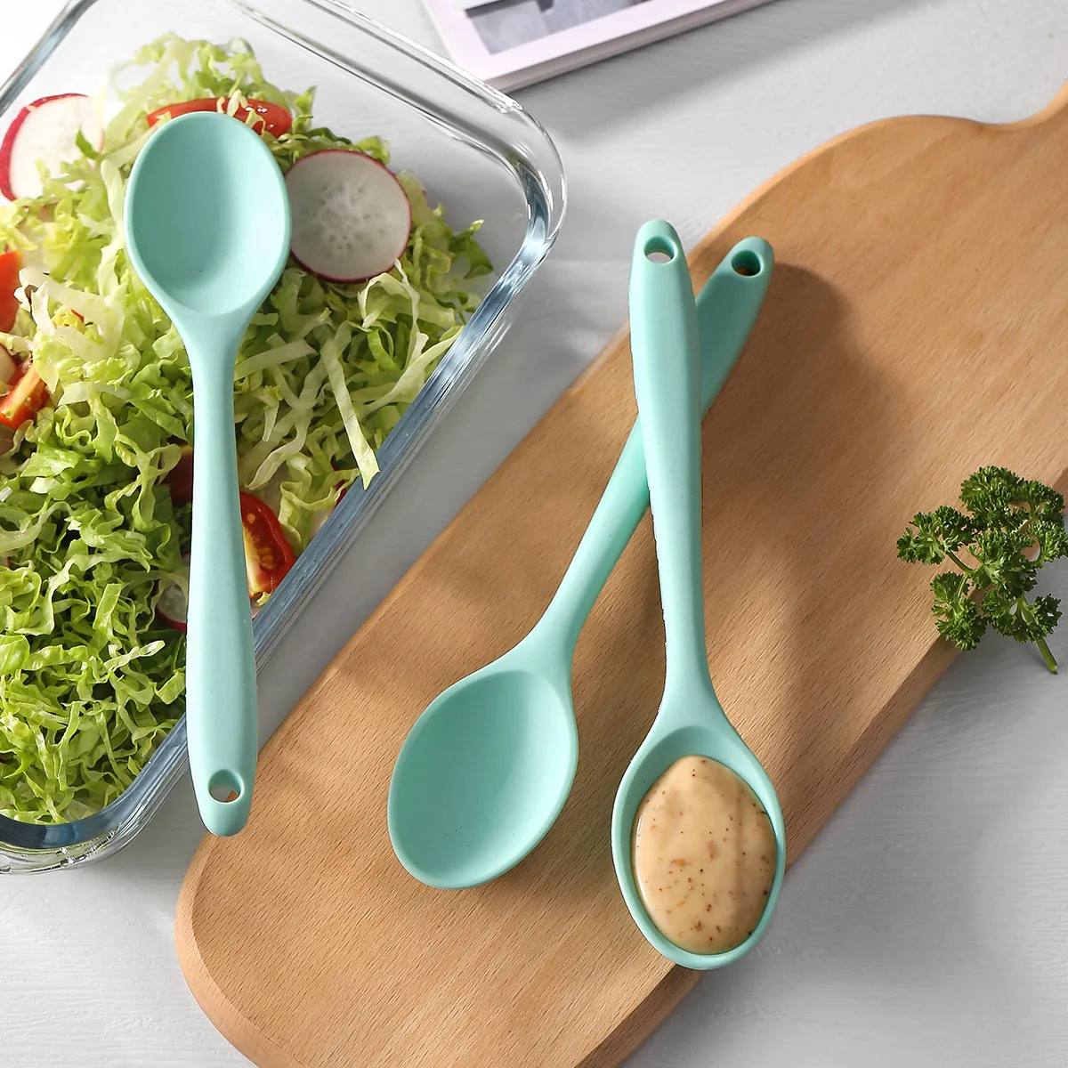 Long Handle Silicone Noodle Spoon Rice Salad Mixing Kitchen Teaspoon image 4