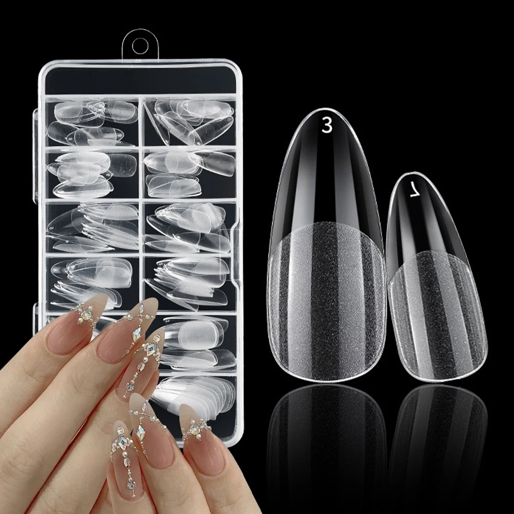 Nail Tips Extensions Short Press on Acrylic Nails Set Adhesive Fake Nails Accessories French Tips Nail Capsules Tips Full Cover