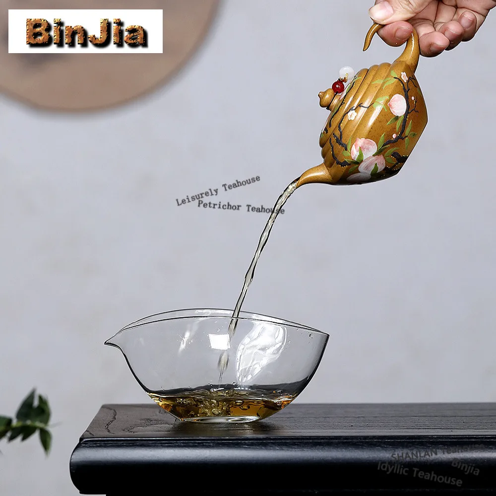 180ml Retro Yixing Purple Clay Teapots Handmade Peach Flying Handle Pot Raw Ore Fire Cloud Burned Section Mud Kettle Zisha Cha